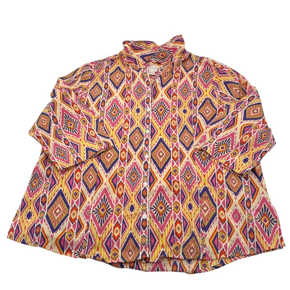 Chicos Geometric Print Button-Up Shirt Multicolor‎ Size 3